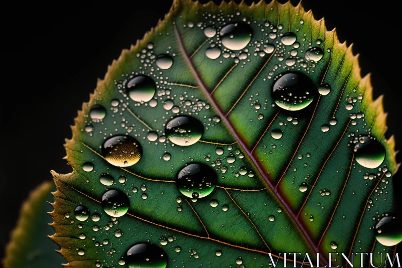 Emerald Leaf with Dewdrops: A Surrealistic Still Life AI Image