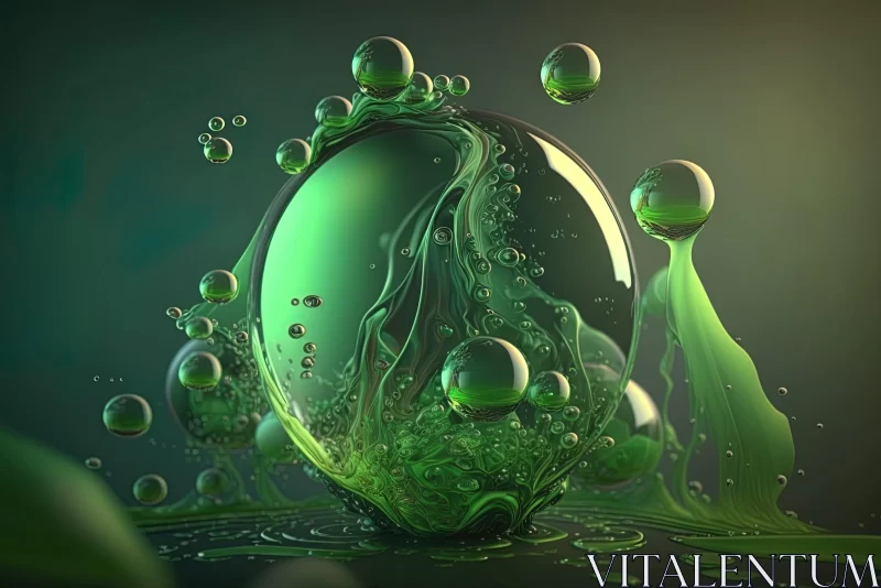 AI ART Green Sphere with Fluid Water Droplets - Abstract Art