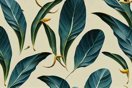 Mid-century Botanical Illustration with Tropical Leaves