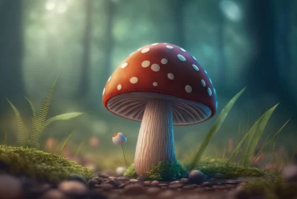 Mushroom in Forest - A Colorful Realism Artwork AI Image