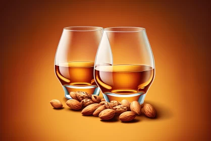 Ultra-Realistic Whisky Glasses and Almonds Illustration AI Image