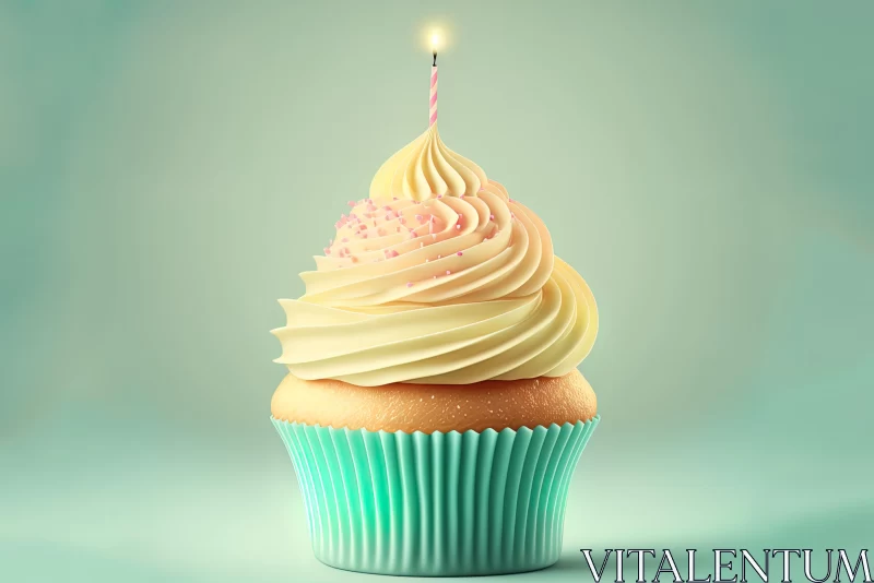 Vintage Styled Birthday Cupcake Artwork AI Image