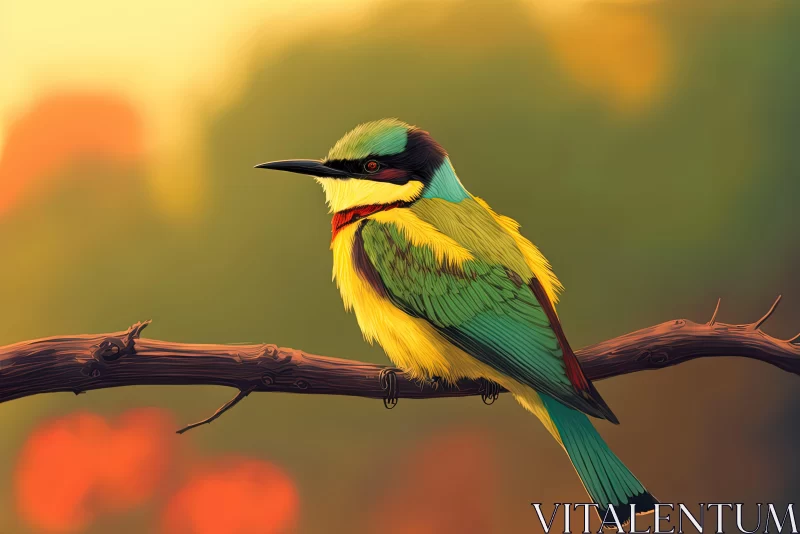 Colorful Bird on Twig: A Study in Speedpainting and Sumatraism AI Image
