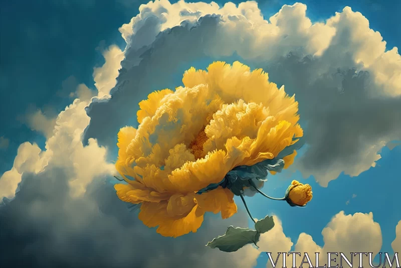 Surrealistic Yellow Flower in Clouds Artwork AI Image