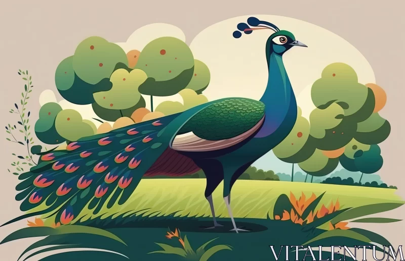 Cartoon Peacock in Natural Setting: A 2D Game Art Illustration AI Image