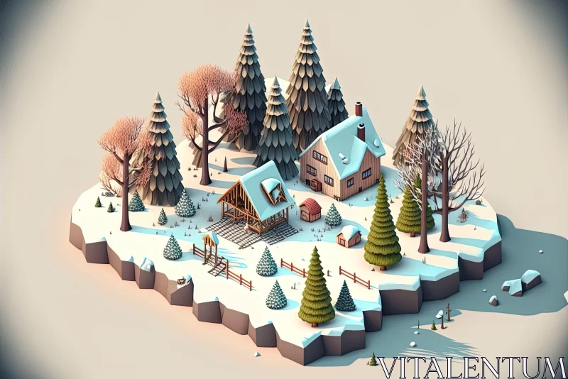 Low Poly Winter Scene with Nature-Inspired Realistic Renderings AI Image