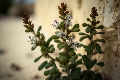 Nature's Delicate Beauty: Plant in Sand with Indigenous Motifs