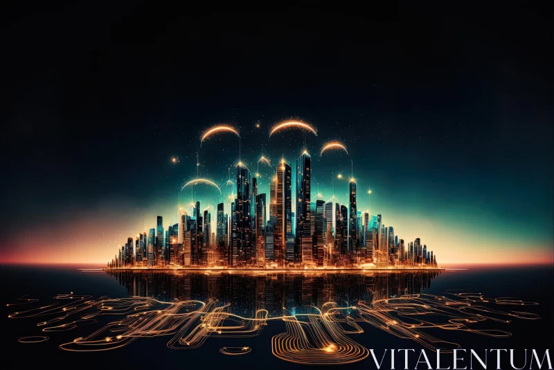 Futuristic Cityscape at Night - A Grandiose View AI Image