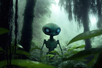 Photorealistic Alien in a Lush Forest - Pop Art Style