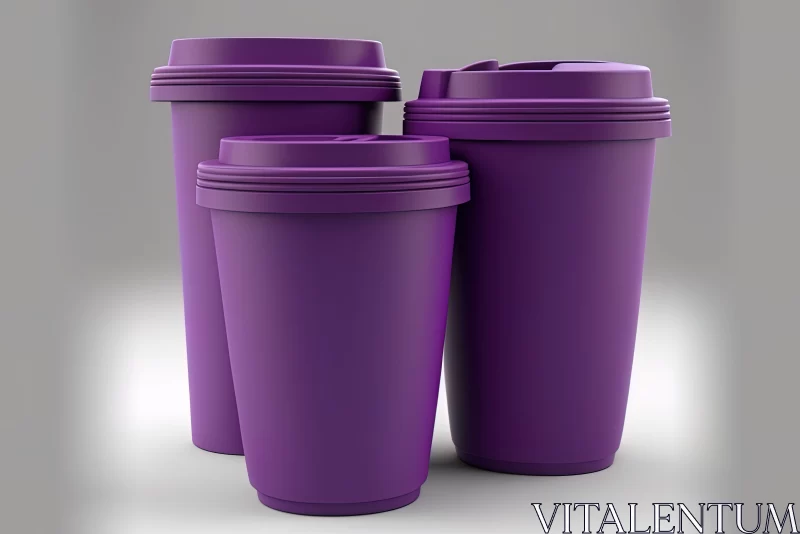 Recycled Purple Coffee Cups on Grey Background AI Image