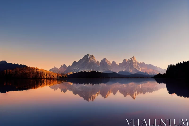 Serene Sunset: Mountain Reflection in Lake AI Image