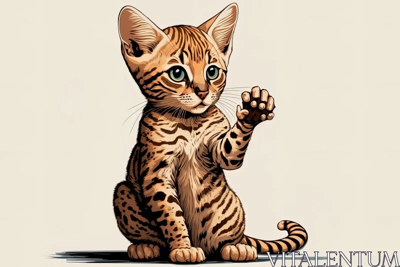 Bengal Cat Cartoon with Large Paw in Precisionist Style AI Image