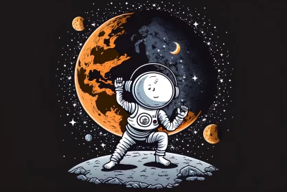 Nostalgic Cartoon Astronaut on the Moon Pop Art AI Image