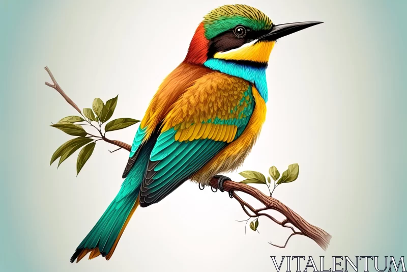 Colorful Bee-eater Bird on Branch - Detailed and Realistic Illustration AI Image
