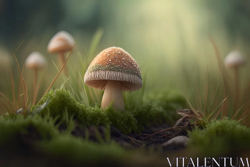 Enchanting Mushroom Artwork in Forest Setting AI Image