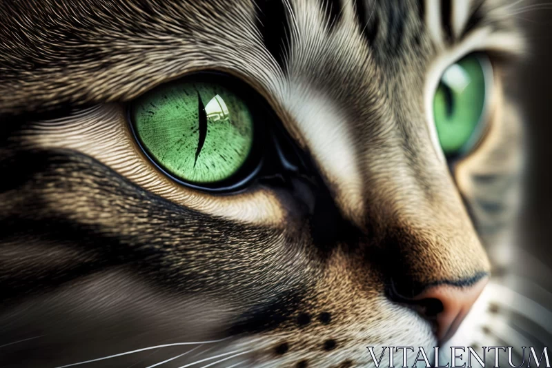 Green-Eyed Cat Face: A Study in High-Contrast Realism AI Image