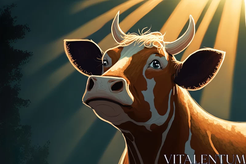 Sunlit Cow - A Caricature-like Illustration AI Image