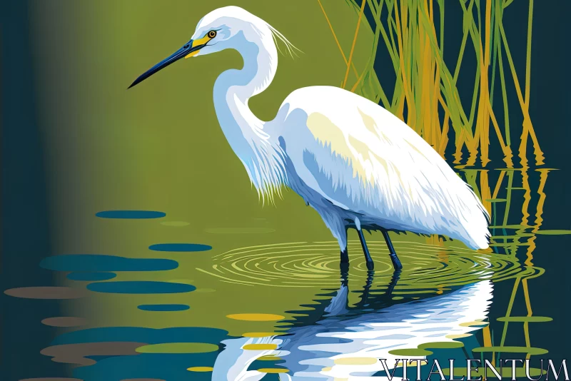 White Bird in Swamp: A Detailed Illustration AI Image