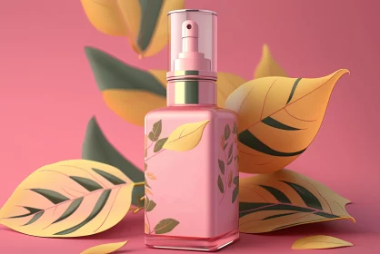 3D Rendered Perfume Bottle with Autumn Foliage AI Image