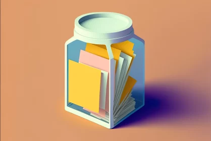 Abstract 3D Rendering of Jar Full of Papers