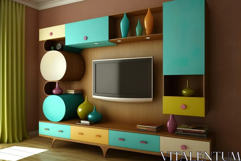 Colorful Modern Living Room with TV Unit - Contemporary Ceramics AI Image