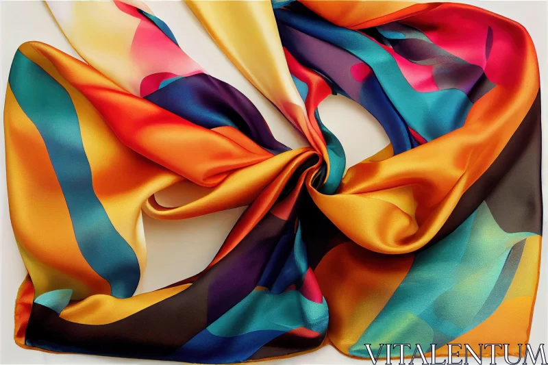 Luxurious Silk Scarf with Bright Color Blocks AI Image