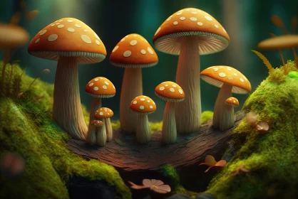 Mystical Forest Mushrooms: A Detailed and Whimsical Artistic Rendering AI Image