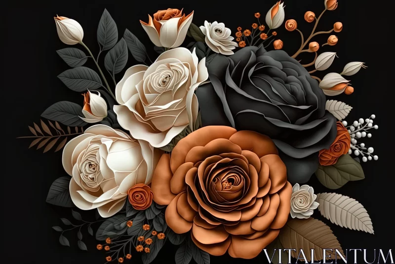 Abstract Black and White Roses with Bronze Accents AI Image