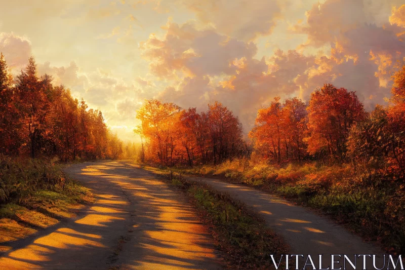 Autumn Season - Orange Trees under Sunlit Skies AI Image
