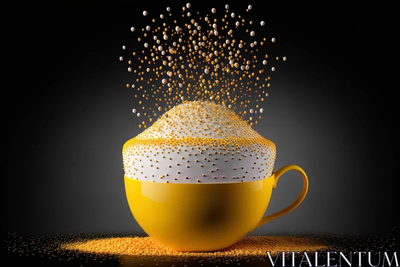 Artistic Pouring of Yellow Coffee Cup Against Black Background AI Image