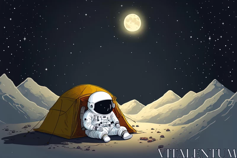 Moonlight Astronaut: A Cartoon-style Detailed Illustration AI Image