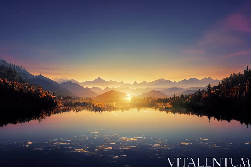 Sunrise Over Lake and Mountain - Majestic Wilderness AI Image
