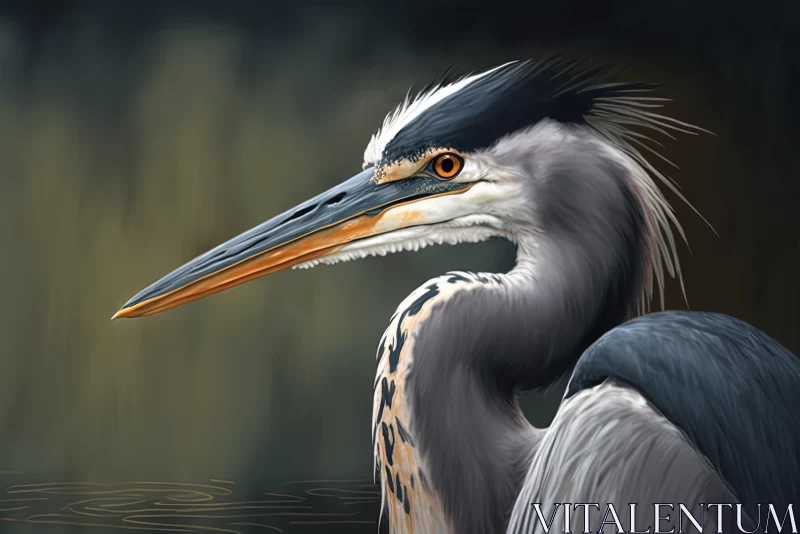 Zbrush Style Heron Painting: A Blend of Dark Gray and Azure AI Image