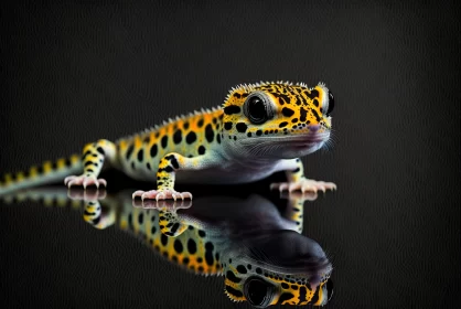 Colorful Gecko on Reflective Surface - A Graceful Display AI Image