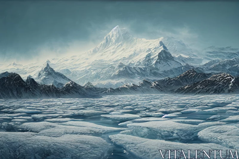 Frozen Landscape and Mountain Art - A Fusion of Styles AI Image