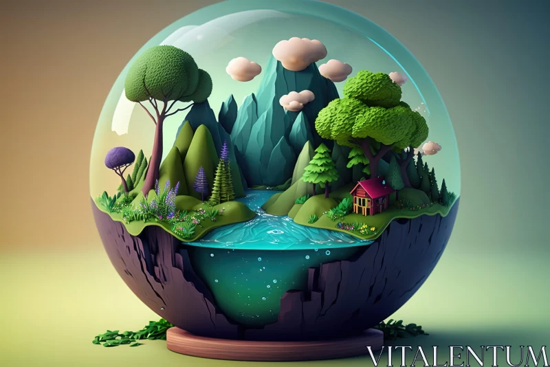 Nature Encapsulated: 3D Illustration of a Miniature World Inside an Egg AI Image