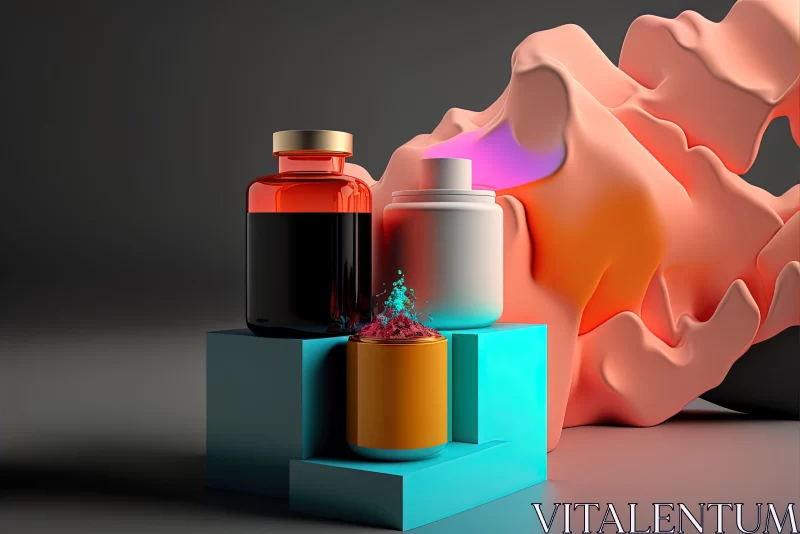 AI ART Abstract 3D Rendered Medicine Bottles with Fluid Forms