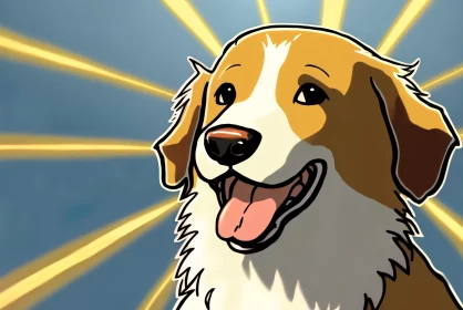 Animated Dog Bathed in Golden Sunlight with Rainbow AI Image