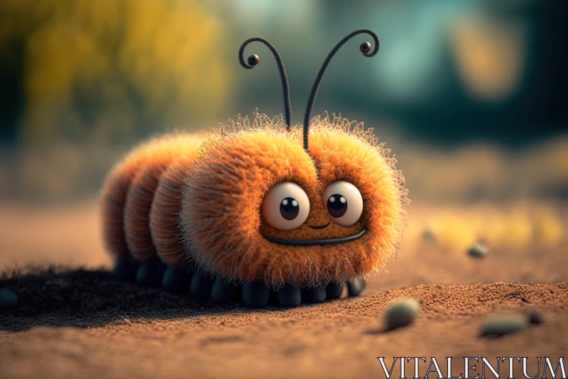 Charming 3D Caterpillar Creature Illustration AI Image