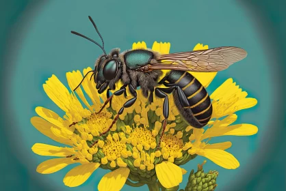 Detailed Wasp in Pollen: A Flat Shading Artwork