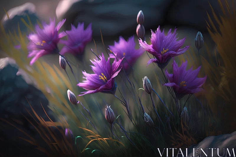 Digital Art of Wild Flowers in Landscape - 2D Game Art Style AI Image