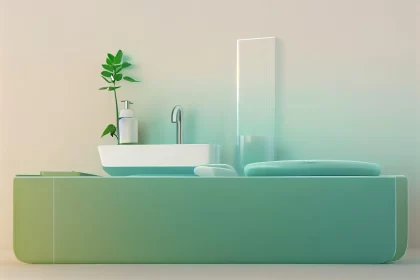 Eco-Friendly Modern Bathroom with Luminous 3D Objects & Pastel Tones AI Image