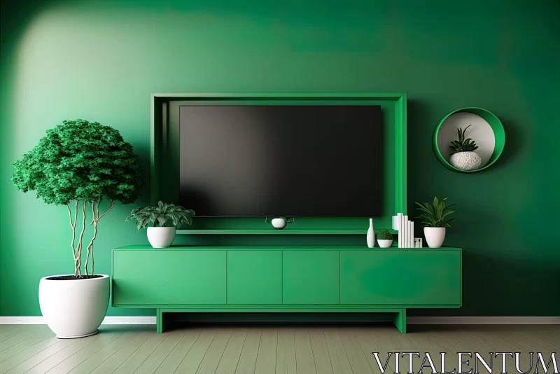 Green Painted Modern Home Decor - 3D Render Stock Photo AI Image