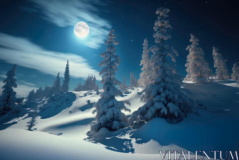 Moonlit Winter Mountain - A Surreal 3D Landscape AI Image