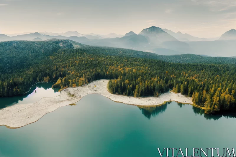Serene Aerial View of Mountain Lake in a Valley AI Image