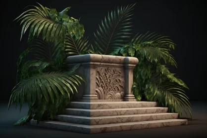 Tropical Baroque Architecture: Statue & Stone Bench