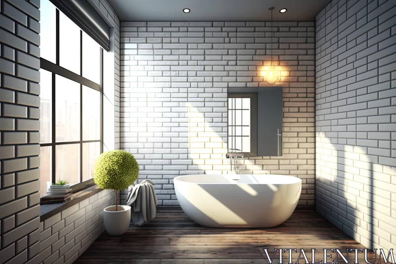 Scandinavian Style Bathroom with Chiaroscuro Lighting AI Image