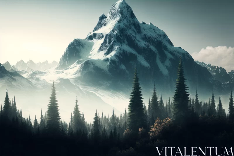 Serene Mountain Landscape - A Forestpunk Adventure AI Image