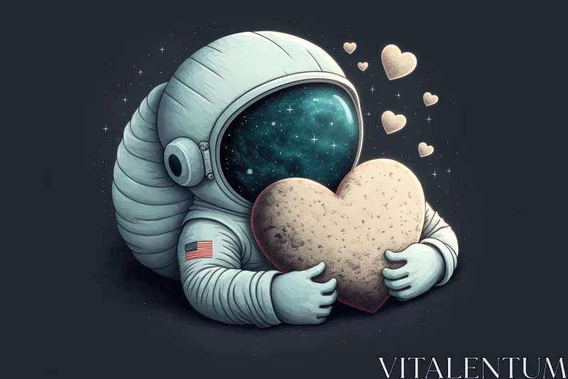 Space Astronaut Holding Heart - A Quiet Moment in Space AI Image
