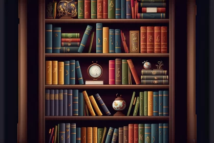 Vintage Style Bookshelf Illustration with Moody Colors